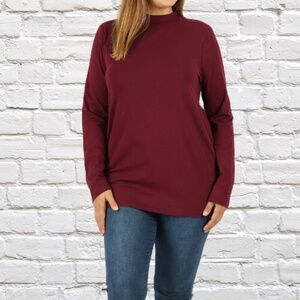 Women's Plus Size Zenana Burgundy Soft Cotton Long Sleeve Mock Neck Top